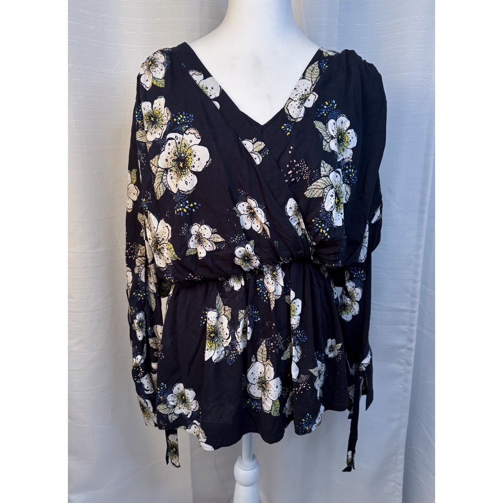 Free People Womens Tuscan Dreams Tunic Blouse, Black and Floral, M
